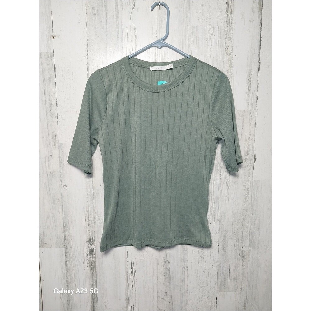 LUSH Women's Large Green Short Sleeve Ribbed Top
